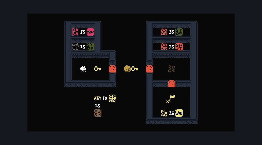 Baba Is You level with word blocks forming rules