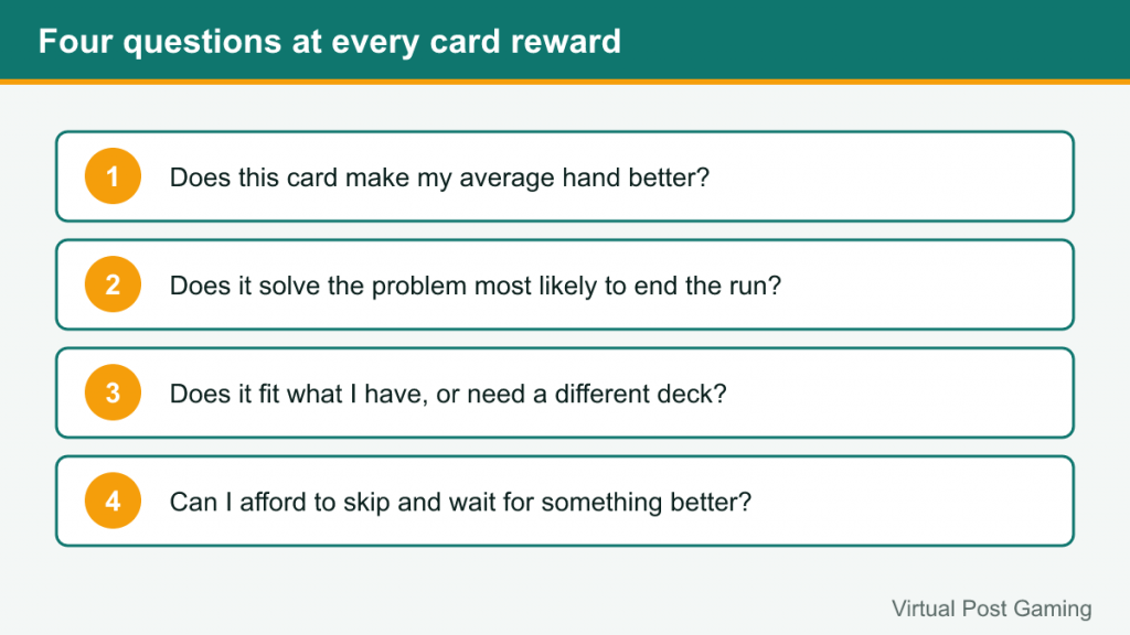 Checklist of four questions to ask at every card reward