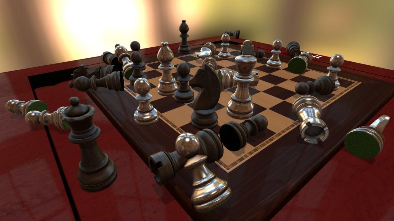 Players' hands and a board game on a virtual table in Tabletop Simulator